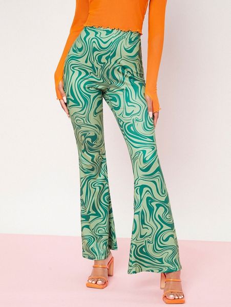 

marble print flare leg pants a39u#, Black;white