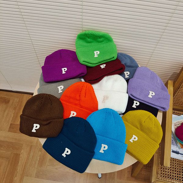 

hat p letter children's autumn and winter versatile knitted wool warm cold men's yuppie tide, Blue;gray