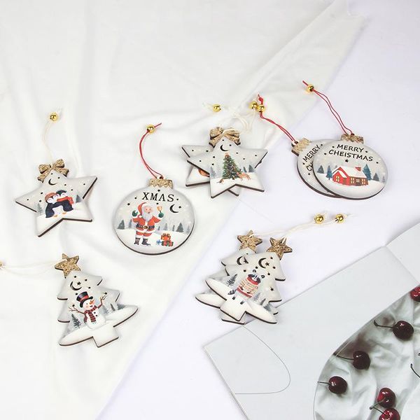 

christmas decorations 3pcs wooden printed pendant decor ornament tree year gift navidad for home