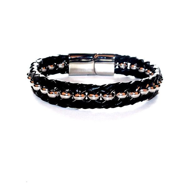

bangles bracelets style titanium steel jewelry men's bracelet korean fashion leather woven personalized, Black
