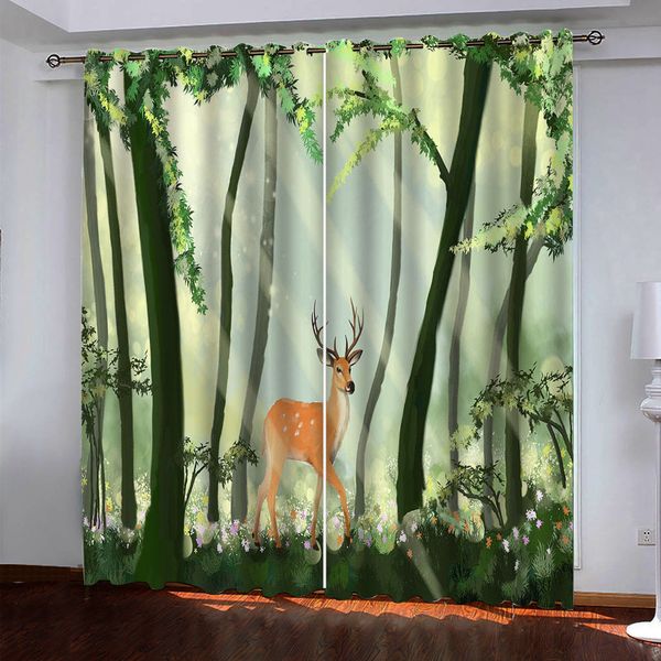 2021 simples janela cortina floresta animais de impressão foto cortinas para sala de estar quarto de luxo blackout 3d