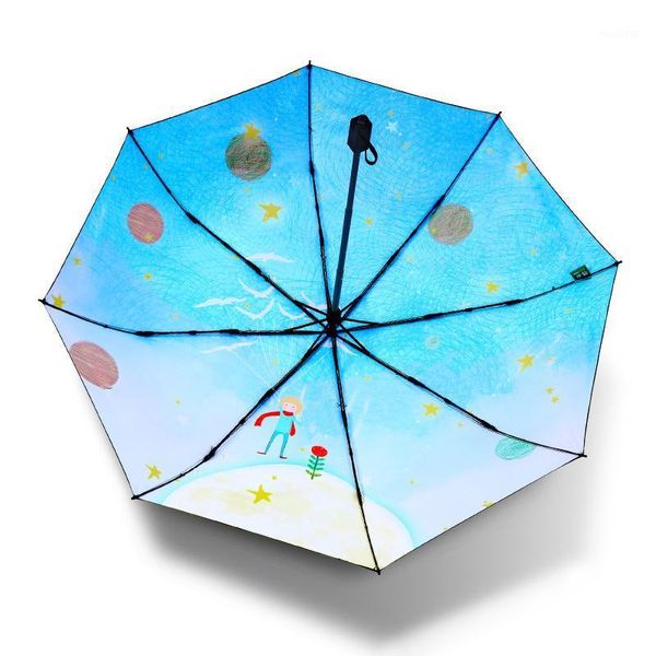 

umbrellas 2021 little prince sun for women lady rain sunny umbrella 3 folding 8 ribs sunshade wind resistant frame paraplu1