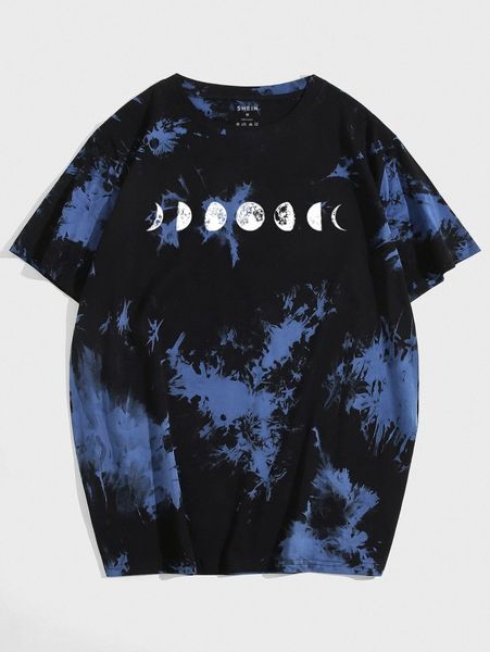 

men tie dye moon print tee 63gh#, White;black