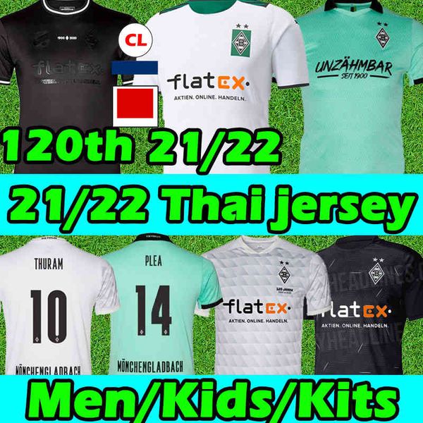 

2022 2021 borussia mÃ¶nchengladbach soccer jerseys 120th 21/22 plea thuram ginter bensebaini herrmann embolo men kids kits football shirts un, Black
