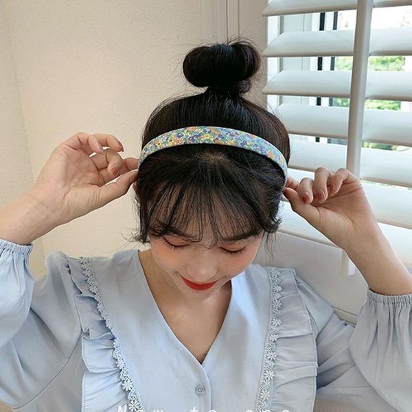 

hair accessories girls cute floral print headband plastic headwear head hoop baby sweet wide flower hairbands, Slivery;white