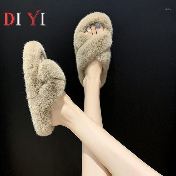 

faux fur womens soft slippers comfort slip on women's fashion open toe woman fluffy slipper snug home female shoes e471, Black