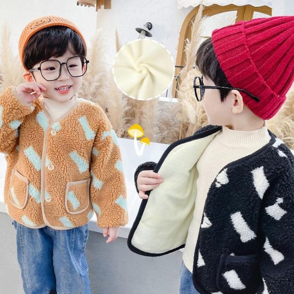 

down coat boys' and girls' square pattern single breasted lamb wool black parkas outerwear coats, Blue;gray