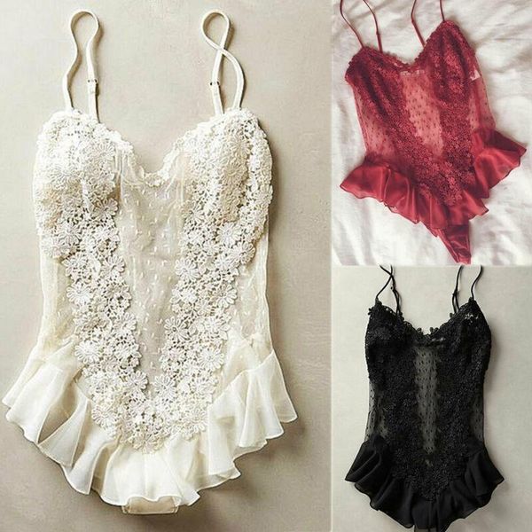 

body mechanics clothing 2021 ruffle lace hollow bodysuit women backless transparent jumpsuit rompers bodysuits slim overalls, Black