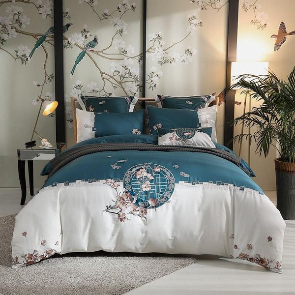 

bedding sets luxury chinese style classic embroidery 100s satin egyptian cotton set duvet cover bed linen fitted pillowcases sheet