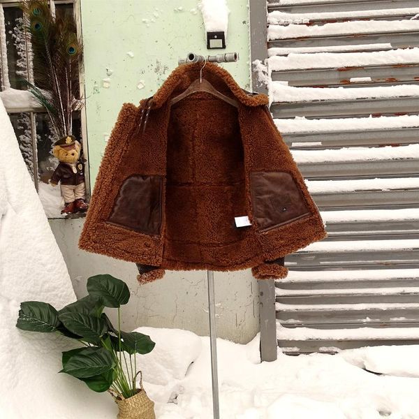 

men's leather & faux 2021 dark brown military style genuine shearling coat men plus size 4xl real thick sheepskin russian winter -20 Â°, Black