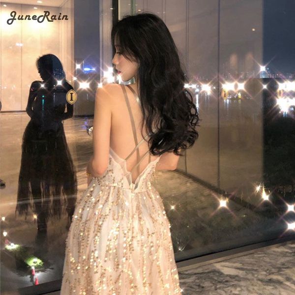 

casual dresses junerain summer party dress women shiny sequined lady elegant bandage mesh vintage female backless princess vestidos, Black;gray