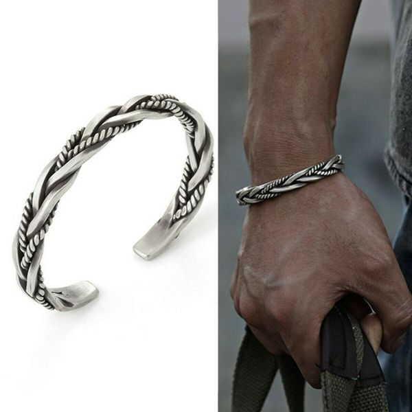 

bangle vintage trendy adjustable twist type bracelet punk geometric opening twisted woven for men jewelry male gifts, Black
