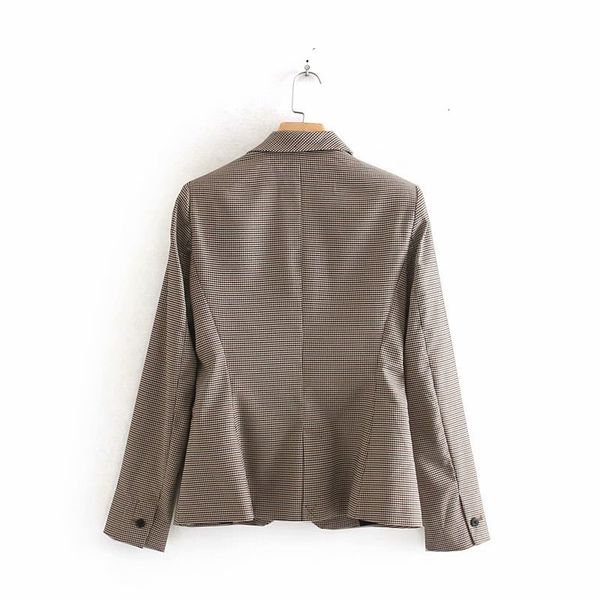 

jackets lapel long sleeve simple fashion women's jacket retro casual loose elegant plaid chic female coat, Black;brown