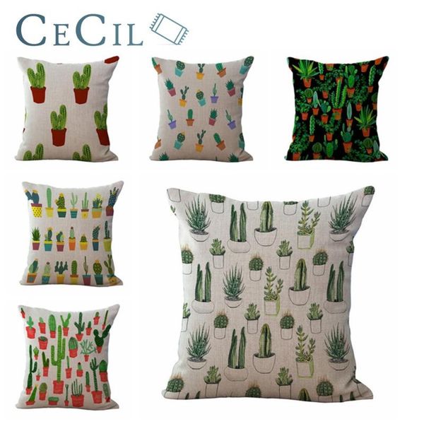 

cecil cactus linen home decorative pillow cover printing sofa car lumbar cushion office plant cushion/decorative