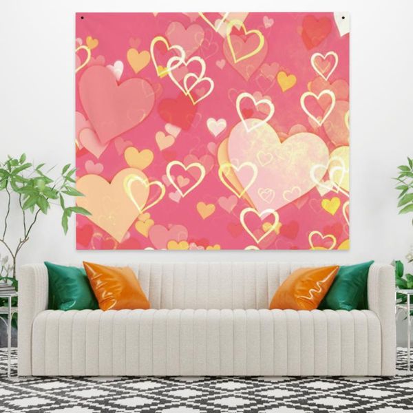 

tapestries laeacco fashion tapestry pink and yellow heart gradient graffiti wall hangings modern home living room bedroom decor polyester