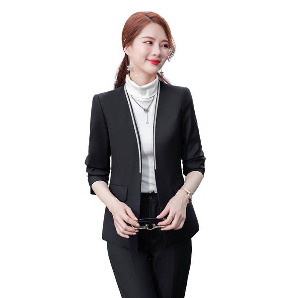 

women's two piece pants women office ladies pant suit formal slim 2 set fashion 2021 fall winter black white blazer and jackets for bus