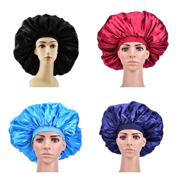 

solid women satin bonnet fashion stain silky big for lady sleep cap headwrap hat hair wrap accessories wholesale shower caps
