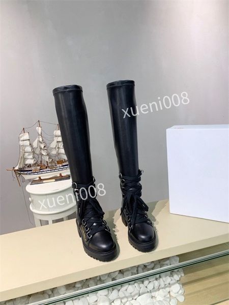 

2021 boots equestrian handsome cowhide black riding women shoes leather autumn round toe mid-calf rivet thick rx211120