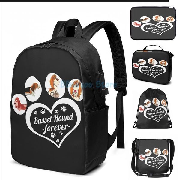 

funny graphic print basset hound forever dog lover usb charge backpack men school bags women bag travel laptop