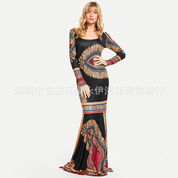 

fashion women's wear medium and long bohemian skirt printed sleeve vt, Black;gray