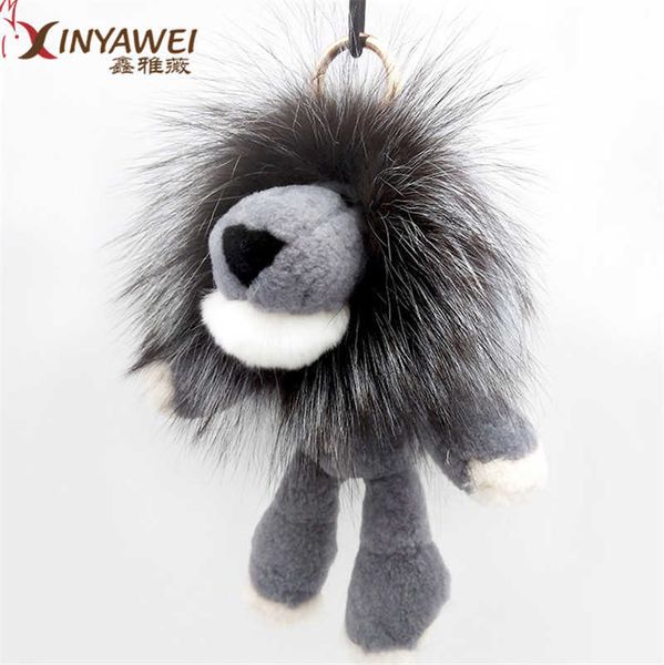 

2019 wool lion doll raccoon fur gift bag charm key ring pendant accessories fashion girl leather keychain. h0915, Silver