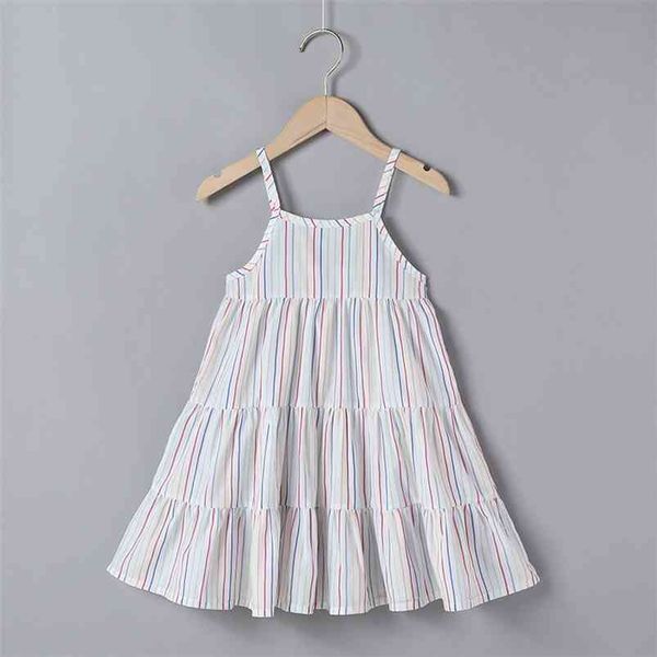 

summer girls dress strap striped ruched bodycon cute school style vestidos 18m-6t 210629, Red;yellow