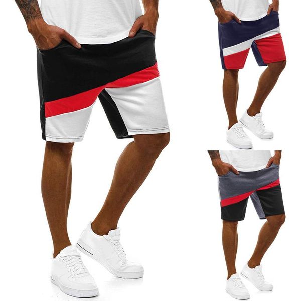 

selling men's casual pants simple spring and summer pockets solid color stitching tether five-point shorts, White;black