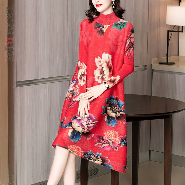 

women big size fold printing dress turtleneck long sleeve loose fit fashion tide spring and autumn 2e1392 210507, Black;gray