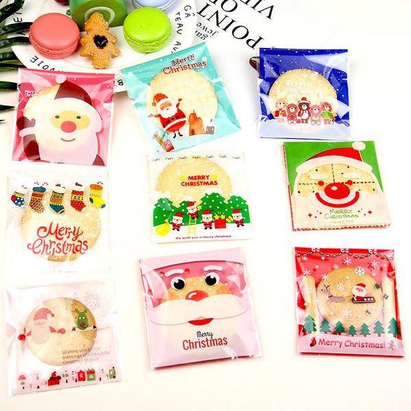 

gift wrap 25pcs/lot cute cartoon gifts bags christmas cookie packaging self-adhesive plastic for biscuits birthday candy cake package
