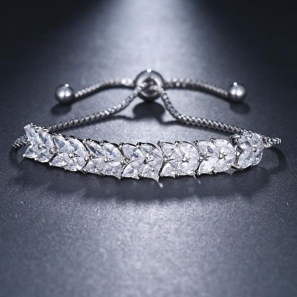 

charm bracelets ekopdee fashion luxury box chain leaf zircon bracelet for women vintage natural crystal stone female wedding jewelry, Golden;silver