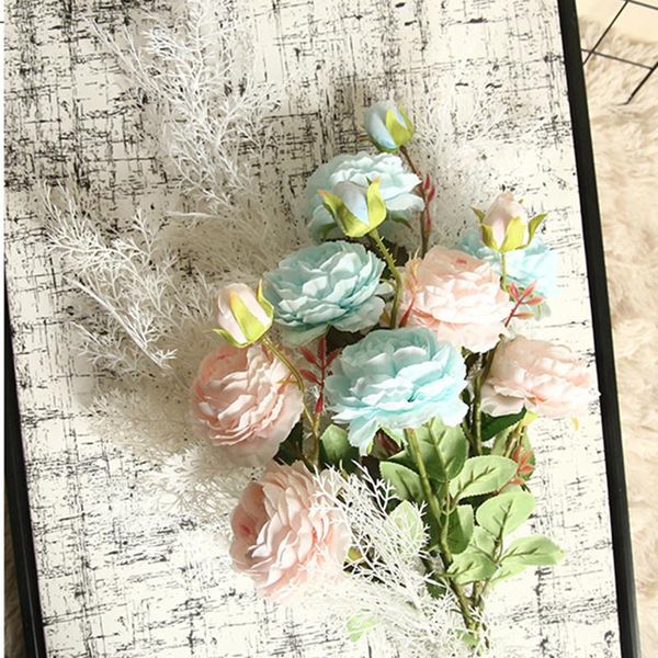 

decorative flowers & wreaths peony artificial flower 3 heads white peonies silk wedding decoration garden fake bouquet diy home