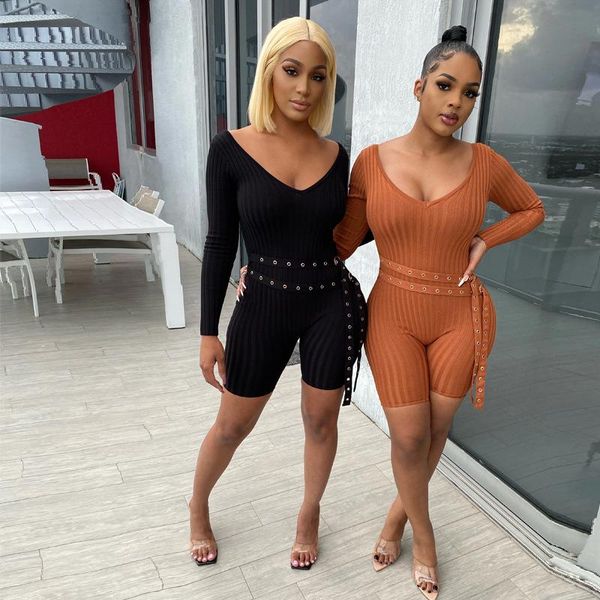 

women's jumpsuits & rompers plus size thick kniited sweater playsuit women skinny bodycon v-neck jumpsuit belt fitness fall autumn club, Black;white