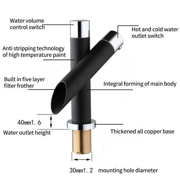 

one hole small deck mount waterfall cold mixer tap single handle chrome brass home basin sink faucet black bathroom kitchen faucets