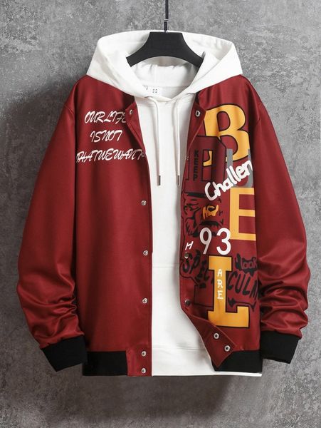 

men letter graphic bomber jacket without hoodie h3gw#, Black;brown