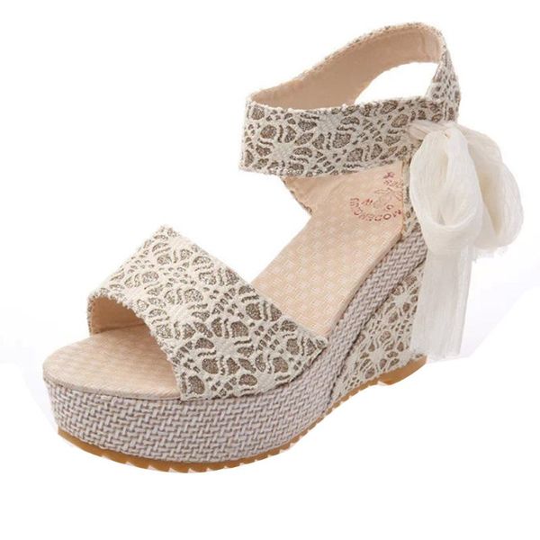 

fashion women's shoes with platform lace up summer bow knot peep toe slope flip flops sandals women loafers #zer, Black