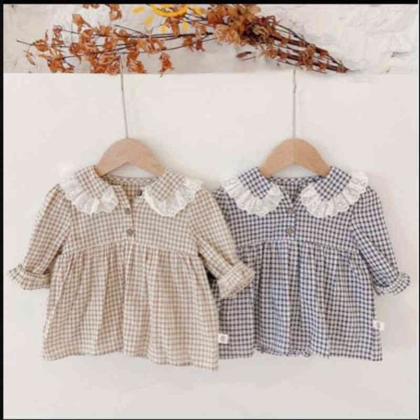 

gril long-sleeved plaid bodysuits baby doll collar princess one-pieces climbing clothes girl 210515, Blue