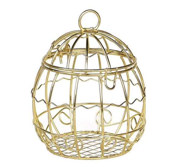 

2021 wedding favor box european creative gold matel boxes romantic wrought iron birdcage wedding candy box tin box wholesale wedding favors, White