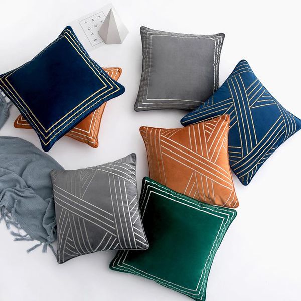 

cushion/decorative pillow 45cm european light luxury style flannel geometric embroidered cushion cover pillowcase square silver/golden linen