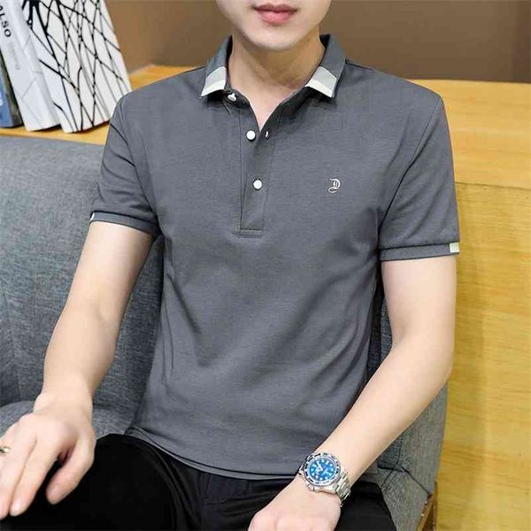 

browon summer arrival men clothing thin solid color casual slim fit short sleeve fashion cotton turn-down t shirt 210726, White;black