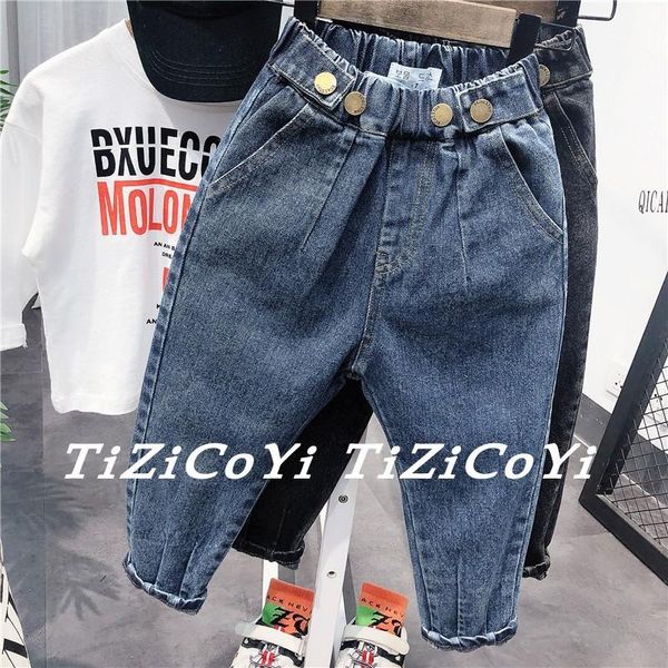 

spring autumn boys jeans children elastic waist casual denim trousers fashion solid loose for boy 2-7 y baby kids pants, Blue