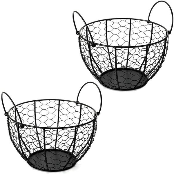 

storage baskets set of 2 wire egg basket, basket with handles chicken eggs holder organizer case container food