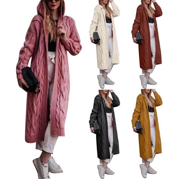 

women's jackets knit cardigan sweater women long sleeve ladies autumn winter solid loose coat plus size knitted hooded, Black;brown