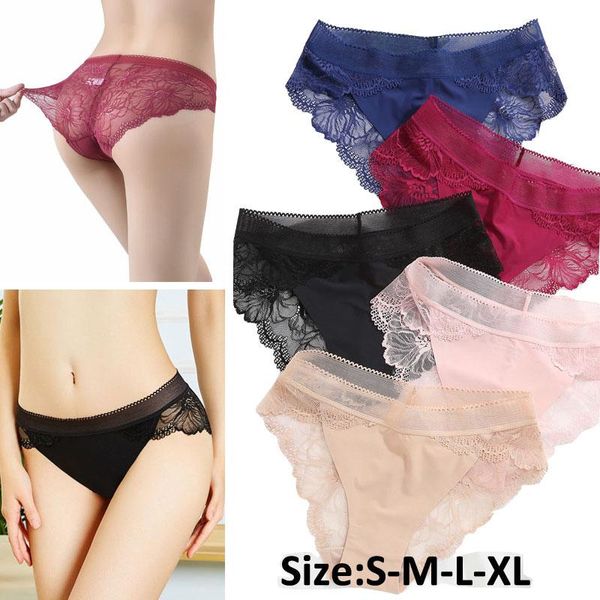 

women's panties woman underwear female comfort intimates lace briefs ice silk hollow out lingerie underpants plus size, Black;pink