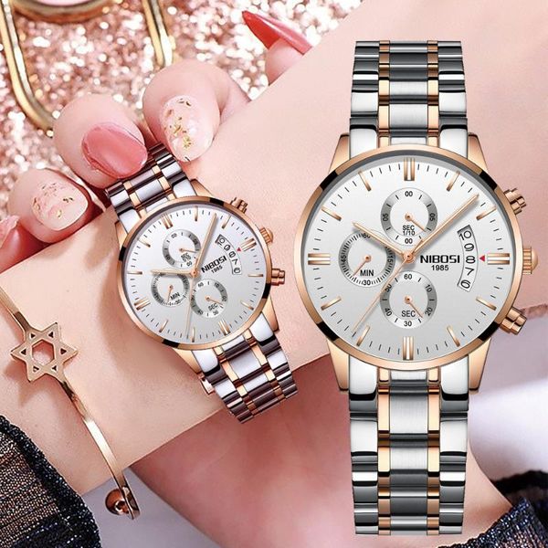 

wristwatches nibosi 2021 fashion women watches ladies stainless steel waterproof girl gift female quartz watch, Slivery;brown