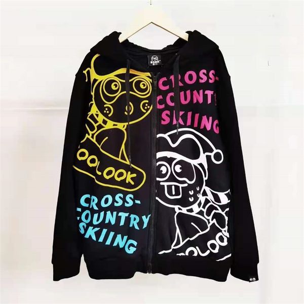

0161 fashion brand printed plush hooded sweater coat (non refundable and non exchangeable), Black