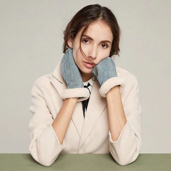 

women' autumn and winter plush thickened warm suede cold proof student touch screen outdoor riding driving anti-skid, Blue;gray