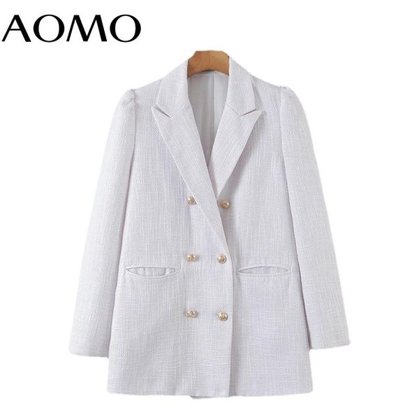 

women's suits & blazers aomo women vintage white tweed blazer female long sleeve elegant jacket ladies work wear formal 8h151a, White;black