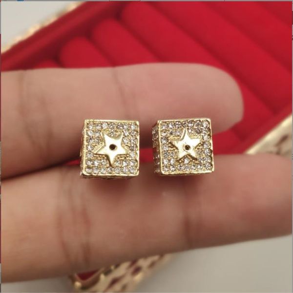 

new european and american retro brick inlaid three-dimensional dice letter temperament earrings ins fashion personalized earrings, Golden;silver