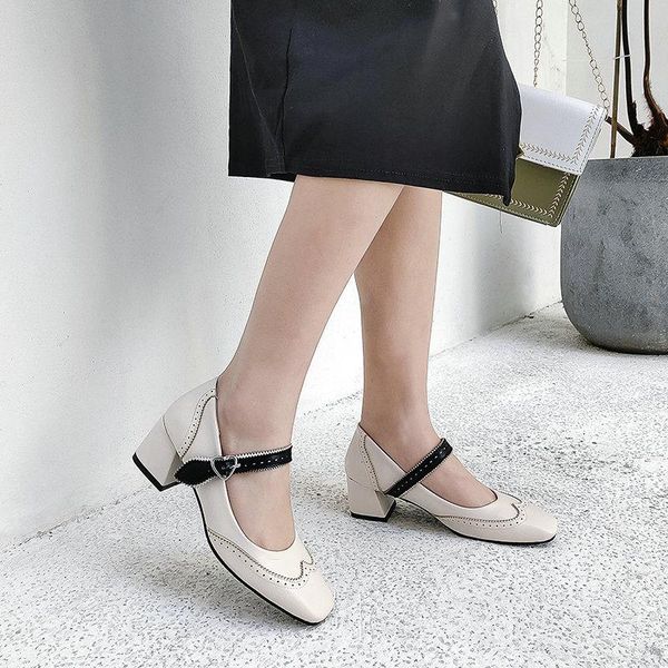 

woman high heels shoes shallow mouth mary jane square toe sandals ladies 2021 all-match crossdressers straps lolita casual dress, Black