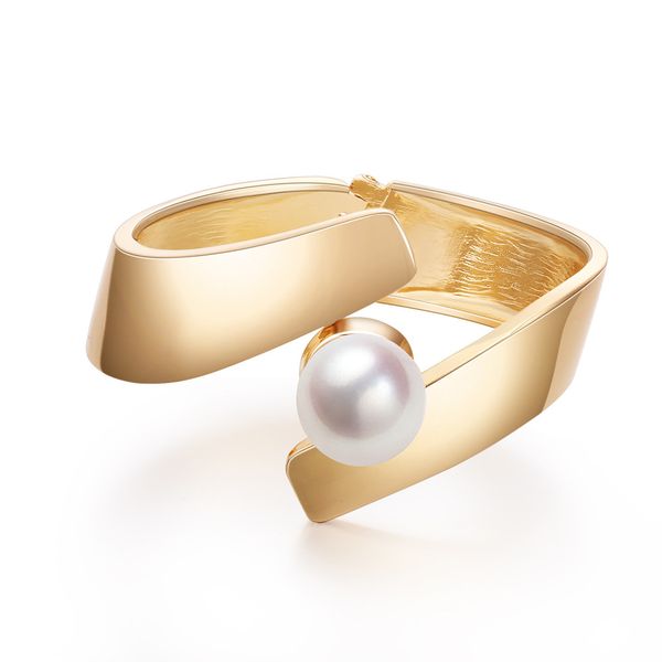 

very simple style smooth symmetrical gold-plated jewelry elegant women's light luxury bracelet pearls, Black